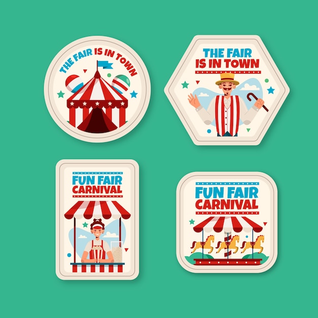 Free vector flat funfair labels collection