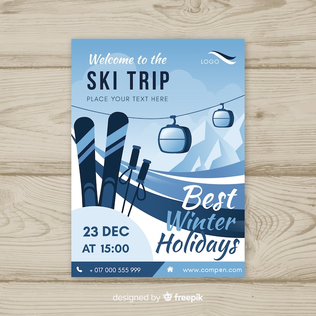 Free vector flat funicular ski trip poster template