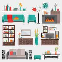 Free vector flat furniture interior icon set