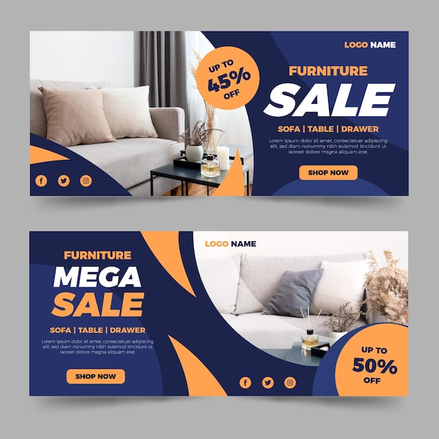 Free vector flat furniture sale banner with photo