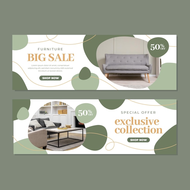 Flat furniture sale banner with photo