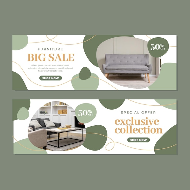 Free vector flat furniture sale banner with photo