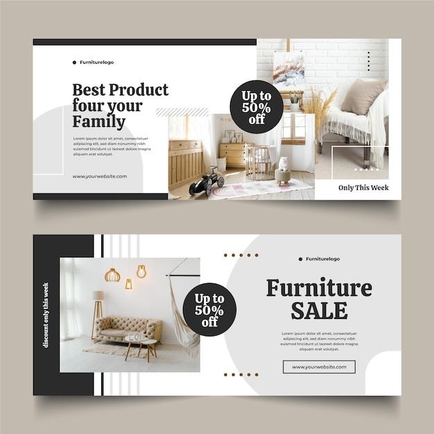 Flat furniture sale banner with photo