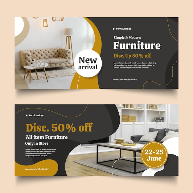 Flat furniture sale banner with photo