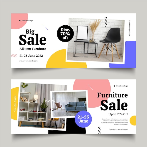 Free vector flat furniture sale banner with photo