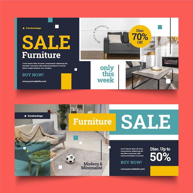 Flat furniture sale banner with photo