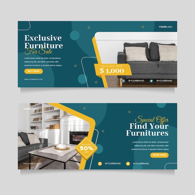 無料ベクター 写真付きフラット家具販売バナー