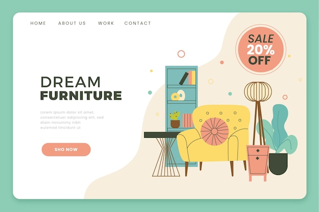 Free vector flat furniture sale landing page template