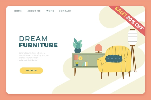 Free vector flat furniture sale landing page template