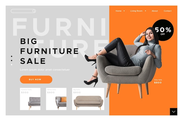 Flat furniture sale landing page with photo