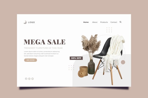 Flat furniture sale landing page with photo