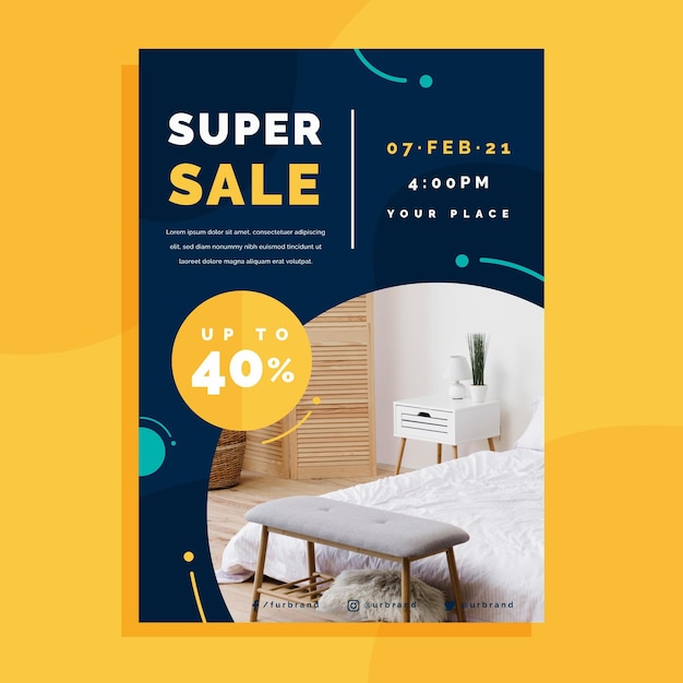 Flat furniture sale poster template