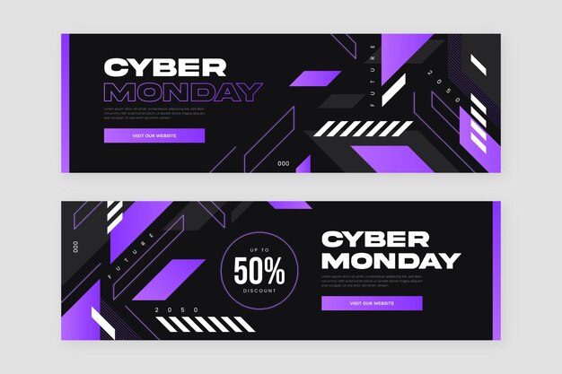 Flat futuristic cyber monday horizontal banners set