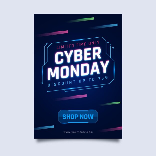 Flat futuristic cyber monday vertical poster template