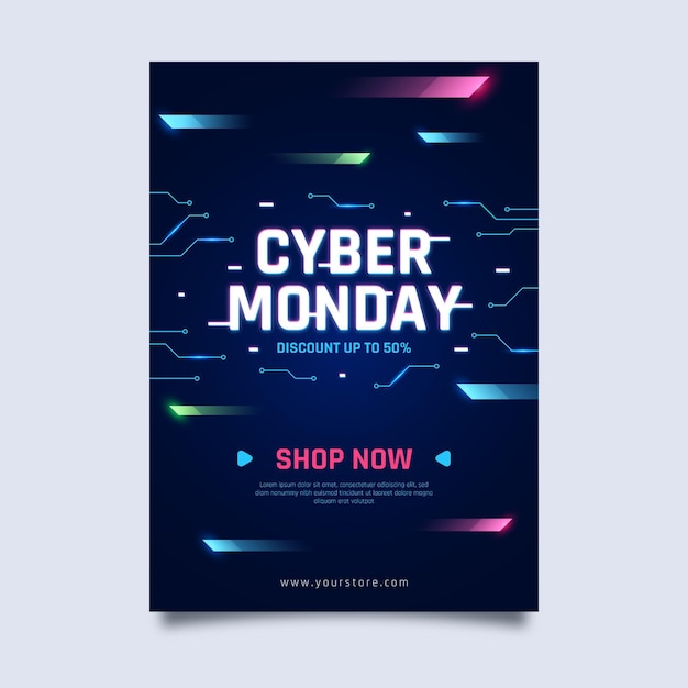 Flat futuristic cyber monday vertical poster template