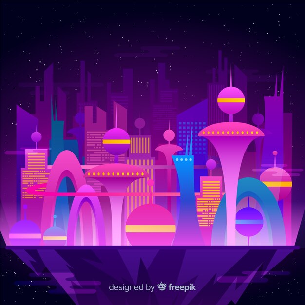 Flat futuristic night city background