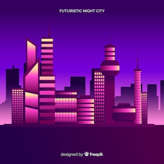 Free vector flat futuristic night city background