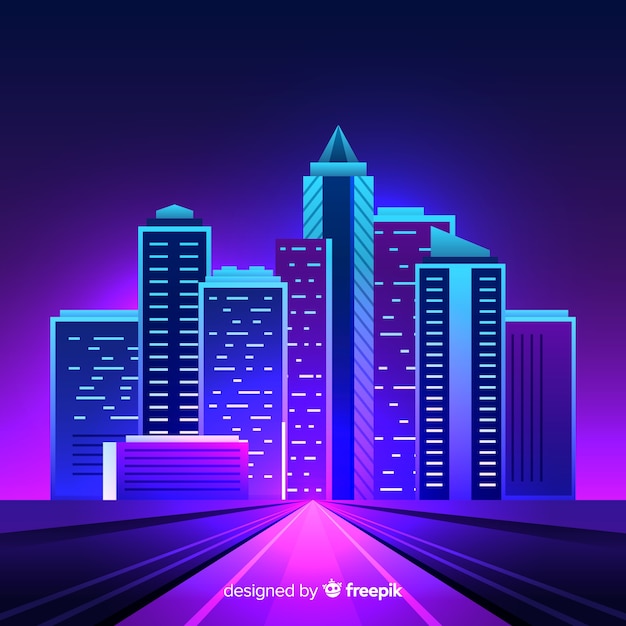 Free vector flat futuristic night city background