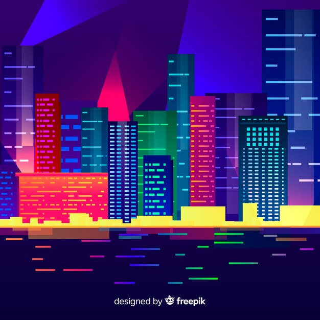 Flat futuristic night city background