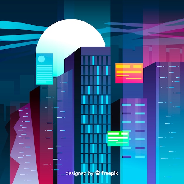 Free vector flat futuristic night city background