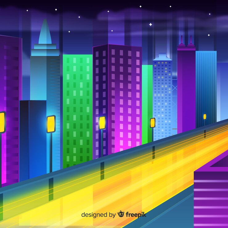 Free Vector flat futuristic night city background
