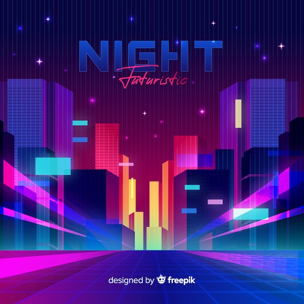 Free vector flat futuristic night city background