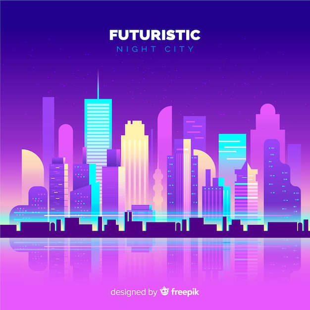 フラット未来的な夜の街の背景