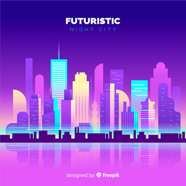 Flat futuristic night city background