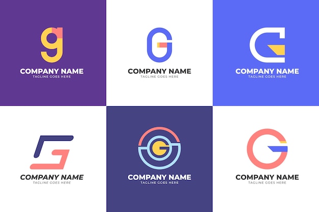 Flat g letter logo collection