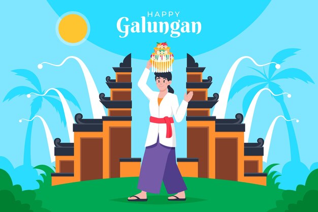 평면 galungan 축하 배경