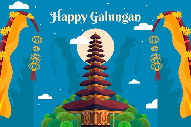 Free vector flat galungan celebration background