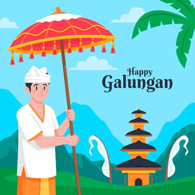 Free vector flat galungan celebration illustration