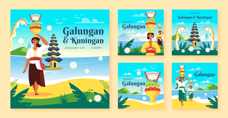 Free Vector flat galungan instagram posts collection