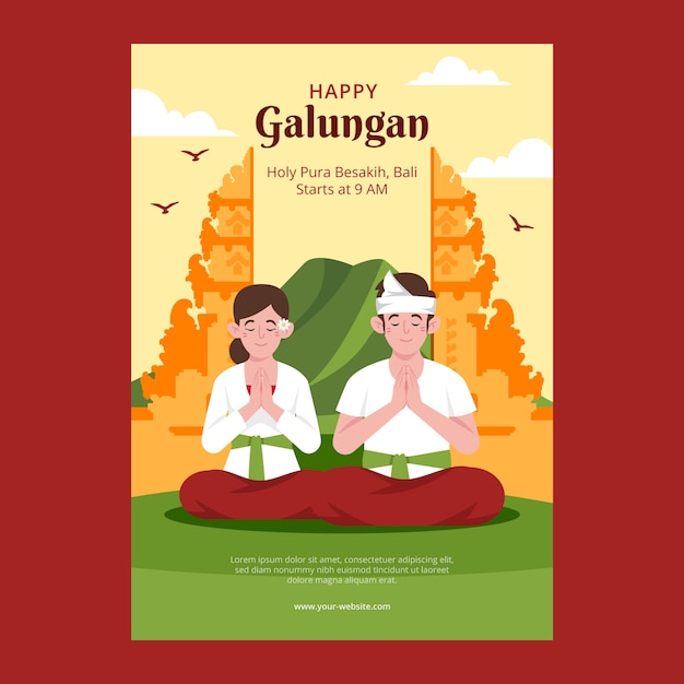 Flat galungan vertical poster template