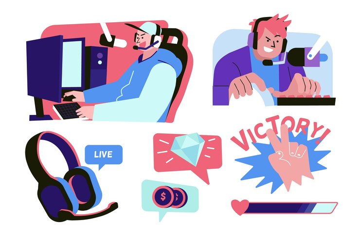 Free Vector flat game streamer concept elements collection