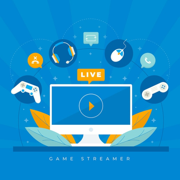 Vettore gratuito elementi di concetto di streamer di gioco piatto