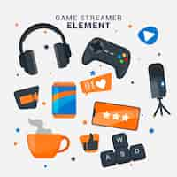 Vettore gratuito raccolta di elementi di streamer di gioco piatto