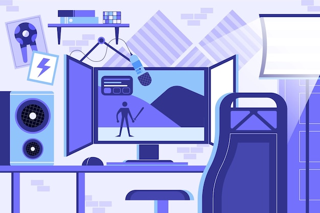 Free vector flat gamer room illustrated