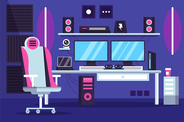 Free Vector  Cartoon gamer room illustration