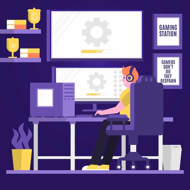 Free Vector | Flat gamer room illustration