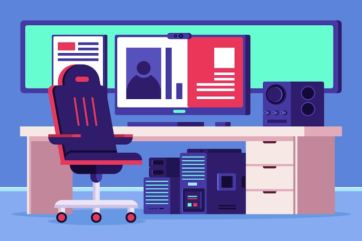 Free Vector flat gamer room illustration