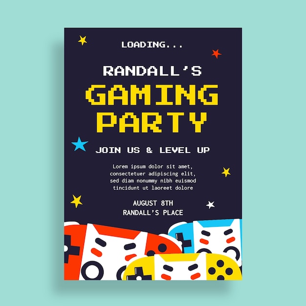 Flat Gaming Party Invitation