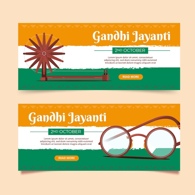 Free vector flat gandhi jayanti horizontal banners set