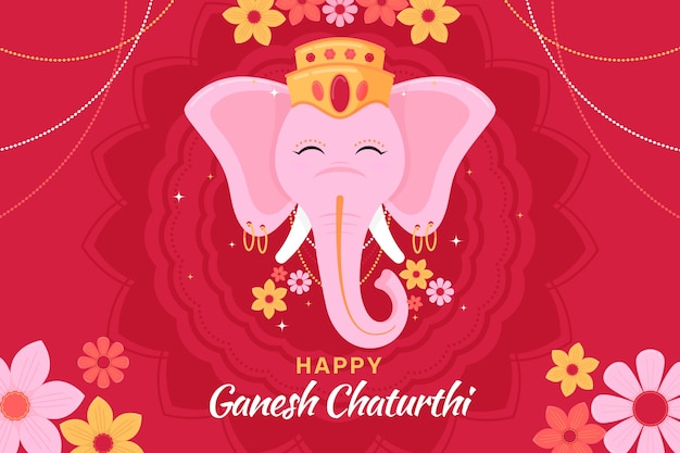 Sfondo piatto ganesh chaturthi con elefante