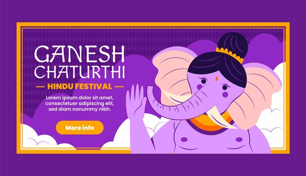 Flat ganesh chaturthi horizontal banner template with elephant