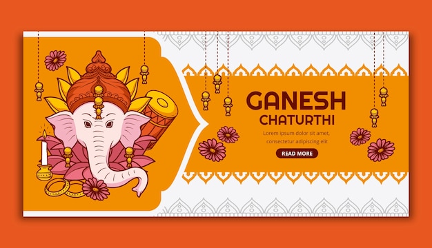 Vettore gratuito modello di banner orizzontale piatto ganesh chaturthi