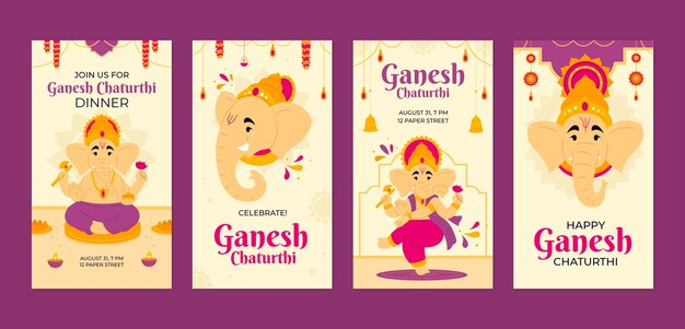 Flat ganesh chaturthi instagram stories collection with elephant