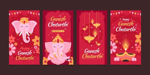 Flat ganesh chaturthi instagram stories collection with elephant