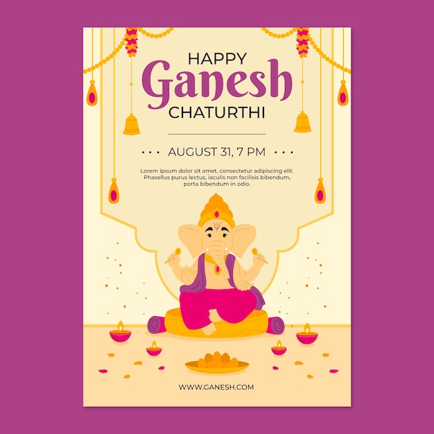 코끼리와 평면 ganesh chaturthi 수직 포스터 템플릿