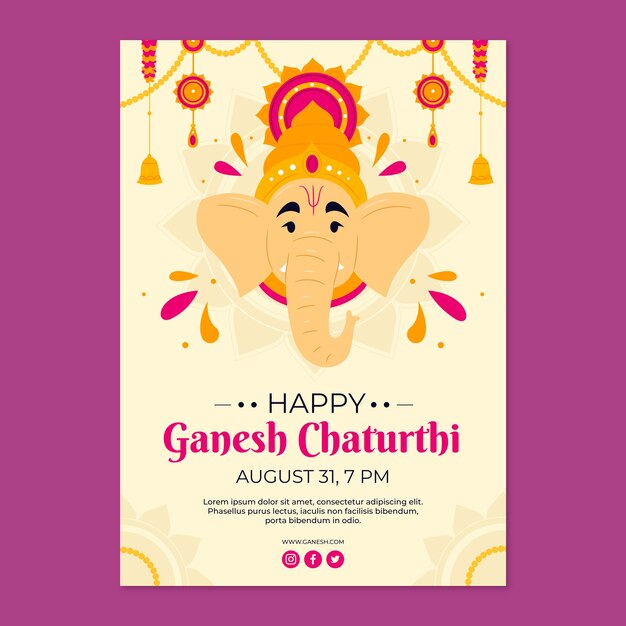 코끼리와 평면 ganesh chaturthi 수직 포스터 템플릿